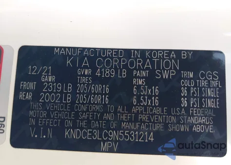 2022 Kia Niro Ex Premium z USA, uszkodzony, nr VIN KNDCE3LC9N5531214